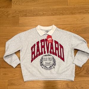 Harvard Gray Sweatshirt Sweater with Preppy White Collar, M